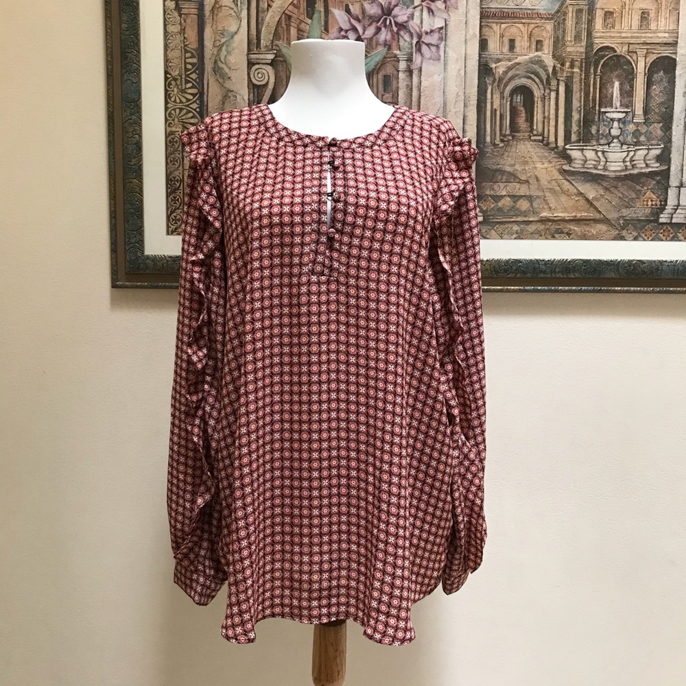 Loft Long Sleeve Shirt Floral Blouse Size L